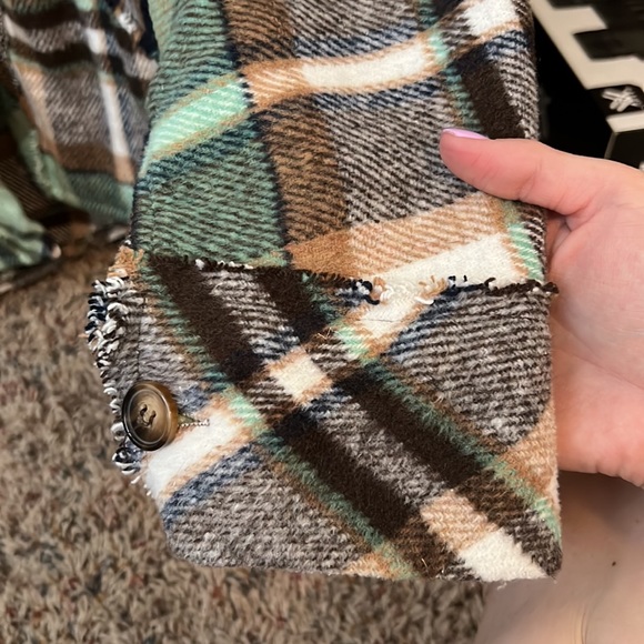 Small green and brown flannel button up shacket from Saints and Hearts - Picture 4 of 5